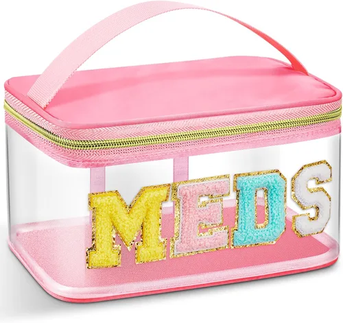 Miniatura 19 de Geetery Bolsa de Letras de Chenilla, Estuches de Viaje Meds Cheer Regalos para Porristas Bolsa de Cosméticos Maquillaje de Nylon Portátil Preppy