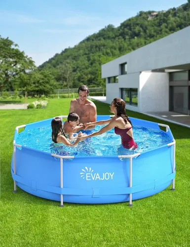 Miniatura 4 de Evajoy Piscina redonda sobre el suelo con marco de metal para exteriores de 10 pies x 30 pulgadas con fácil instalación, solo piscina