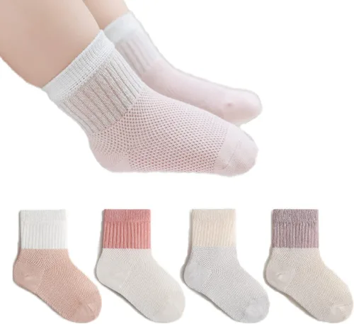 Calcetines para bebé, niña, niño, de malla fina, calcetines tobilleros para bebés, calcetines de tobillo Pointelle con ojales, 4 pares