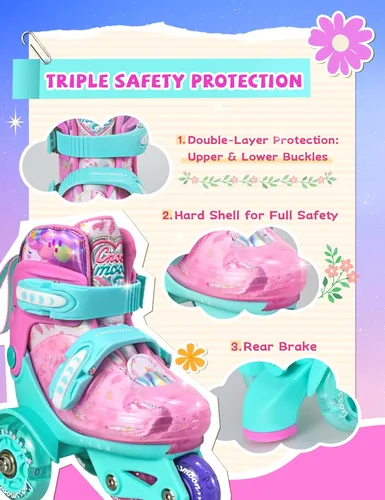 Miniatura 3 de Patines de unicornio para niños pequeños, patines de entrenamiento para niños con triple protección de seguridad, patines de 4 tamaños ajustables