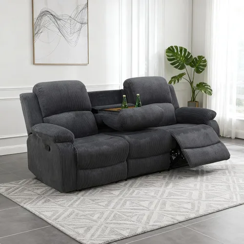 Miniatura 30 de Juego de sofá modular reclinable manual para sala de estar, sofá reclinable en forma de L, seccional de cuero con portavasos/almacenamiento
