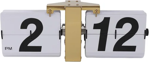 Reloj automático mecánico digital abatible de 12 horas, blanco con soporte dorado, estilo minimalista retro, acero inoxidable duradero, escritorio y