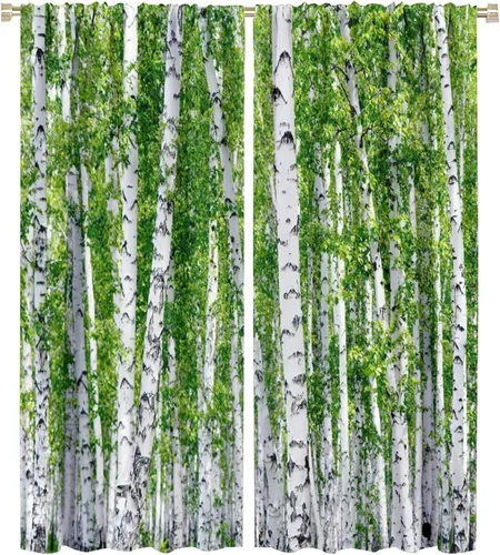 Miniatura 11 de Cortinas de abedul para sala de estar, niebla matutina en otoño, decoración del hogar, 42 x 45 pulgadas de largo