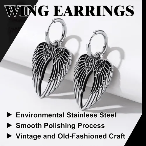 Miniatura 3 de Richsteel Hoop Earrings for Women Stainless SteelGoldBlack Plated SpiderDollarAngel Wings Fashion Jewelry