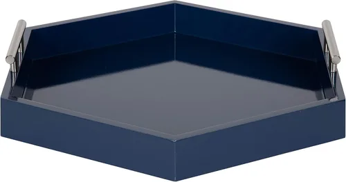 Miniatura 6 de Kate and Laurel Lipton - Bandeja hexagonal moderna, 18 x 18 pulgadas, azul marino y plateado, bandeja decorativa para almacenamiento y exhibición