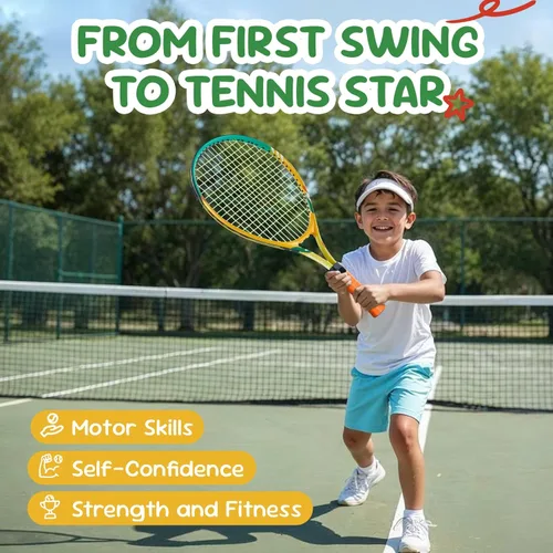 Miniatura 4 de AboveGenius Juego de raquetas de tenis para niños, raqueta de tenis de 21/23/25 pulgadas para niños pequeños, kit de iniciación, 3 bolas, 2 raquetas