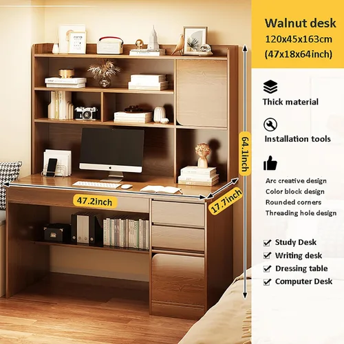 Miniatura 7 de HM&DX Escritorio para computadora de oficina en casa con gabinete, escritorio de estudio de madera con cajones, muebles modernos de madera