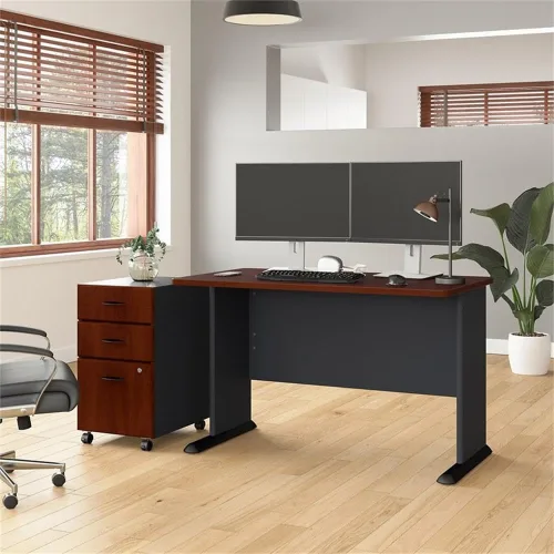 Miniatura 2 de Bush Business Furniture Series A Escritorio de 48 W con archivador móvil en Hansen Cherry y Galaxy