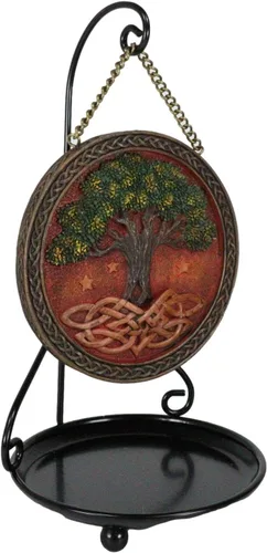 Ebros Gift Nature Spirit Green Celtic Yggdrasil Árbol de la vida con raíces de nudos sagradas Redondo Medallón Disco de reflujo de incienso Soporte