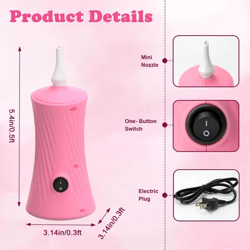 Miniatura 2 de AXHJ Balloon Pump Electric Air Pumps for Long Balloons, Electric Air Balloon Pump, Balloon Inflator for Foil Twisty Animal Balloons in Birthday Rosa