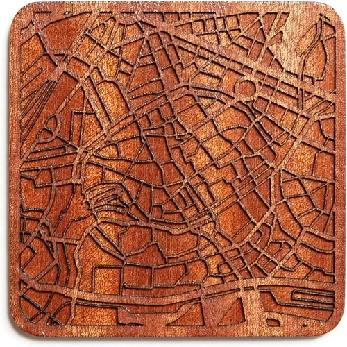 Miniatura 159 de Posavasos Amsterdam Map by O3 Design Studio, 1 pieza, posavasos de madera Sapele con mapa de la ciudad, hecho a mano, varias ciudades opcionales