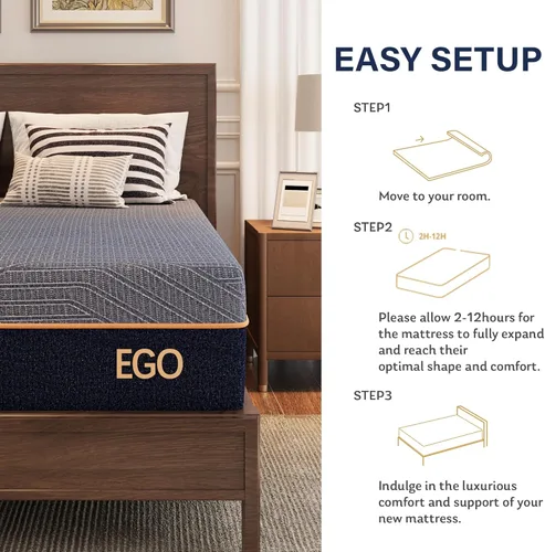 Miniatura 6 de MLILY EGOHOME - Colchón tamaño King de 12 pulgadas, espuma viscoelástica refrescante de gel de cobre para aliviar el dolor de espalda, cama