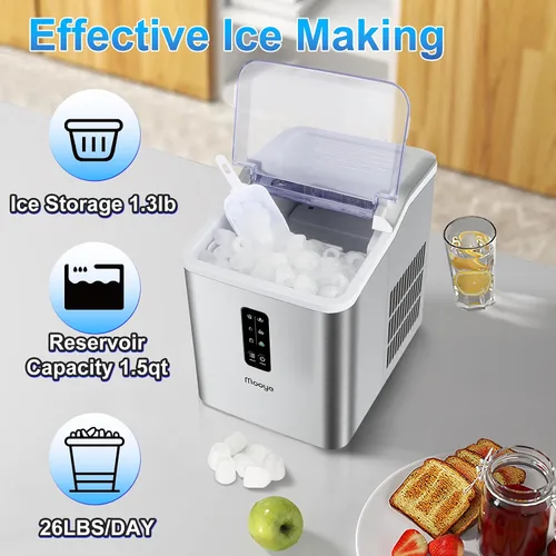 Miniatura 2 de Máquina para hacer hielo para encimera, 26.5 libras en 24 horas, máquina de hielo eléctrica y máquina de hielo compacta con cuchara de hielo
