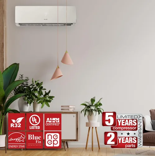 Miniatura 2 de OLMO Mini bomba de calor de CA dividida de 12,000 BTU 230V, montaje en pared sin conductos - 20 SEER2 - Kit inteligente y kit de instalación de 16