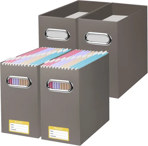 Miniatura 21 de BALEINE Caja organizadora de archivos, organizador de carpetas de archivos de cartón con asa para tamaño carta, caja de archivos plegable portátil