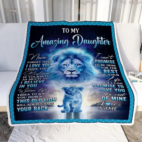 Miniatura 2 de Manta personalizada con texto en inglés «To My Amazing Daughter from Mom Dad Lion Never Forget I Love You Daughter», manta de forro polar