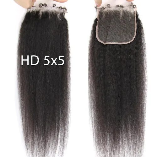 Miniatura 19 de Afro Kinky Curly 5x5 HD Cierre de encaje prearrancado con borde rizado de bebé 4B 4C, cierre de encaje HD de cabello humano transparente