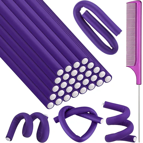 Miniatura 9 de Syhood 30 varillas rizadoras flexibles de 9.45 pulgadas, rodillos de espuma suave sin calor, 1 peine de cola de rata, peine de cola de rata