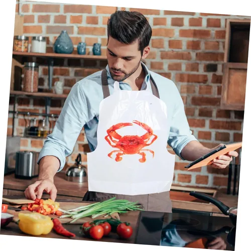 Miniatura 7 de Divertidos delantales desechables versátiles con temática de cangrejo, 100 baberos para fiestas de hervir mariscos, Rojo