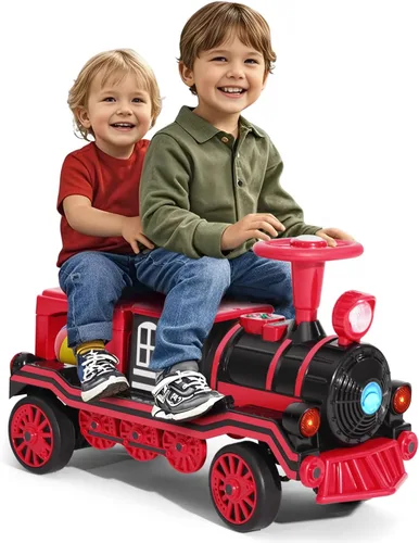 Joyldias - Tren para montar de 2 plazas, juguete de montar de 12 V para niños con música, claxon de tren, luces, velocidad alta/baja y
