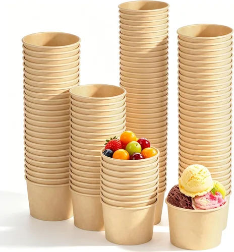 Ruisita Paquete de 120 vasos de papel desechables de 5 onzas, vasos de helado de papel kraft para sopa, tazas de postre para aperitivos, yogur,