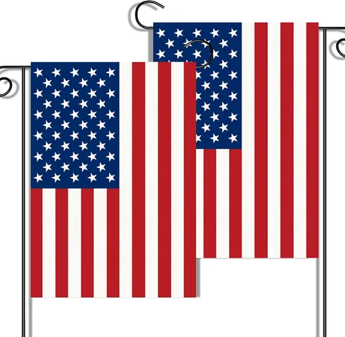 Paquete de 2 banderas de jardín con bandera estadounidense, bandera patriótica de doble cara de 12 x 18 pulgadas, color vibrante, Día de los Caídos