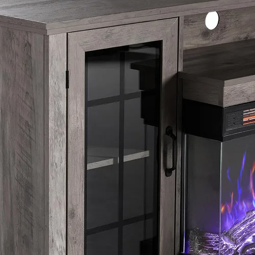 Miniatura 3 de LUXOAK Soporte de TV para Chimenea con Chimenea Eléctrica de Vidrio de 3 Lados, Centro de Entretenimiento Multimedia de 59" con Gabinete de Gris