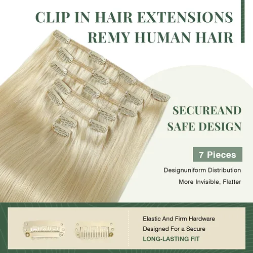 Miniatura 2 de Missme Extensiones de cabello humano real con broches, 14 pulgadas, 4.33 oz, 7 unidades, extensiones de cabello lacio invisible, sin costuras, doble