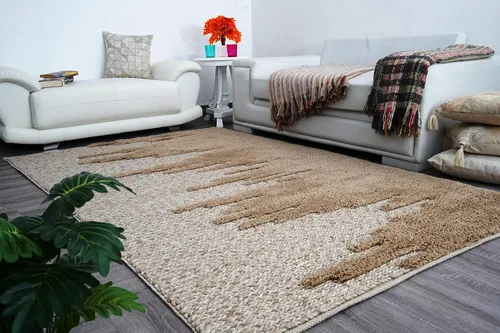 Alfombra hecha a mano de lana dorada, fibra natural viscosa de fácil mantenimiento, alfombra para sala de estar, cama, habitación familiar, pisos (5