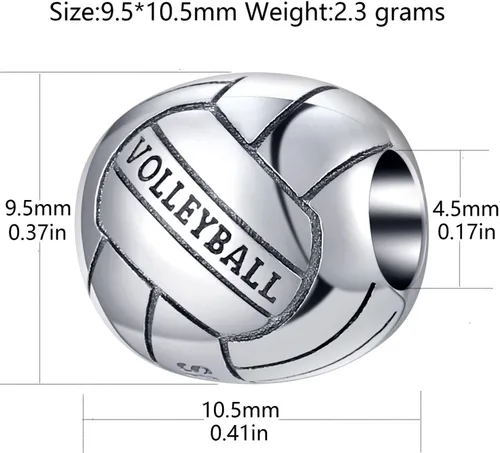 Miniatura 2 de Abalorio de voleibol de plata de ley 925, cuentas de bola de playa deportiva para pulseras de bricolaje