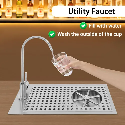 Miniatura 5 de Enjuagadora de vidrio con grifo, jarra comercial de acero inoxidable 304 con boquilla de alta presión de ángulo múltiple para bar, cafetería