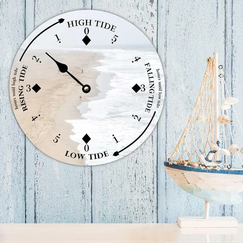 Miniatura 3 de Reloj de marea de madera, olas blancas y playa, costa este, océano Atlántico, reloj de marea de madera con marea alta y baja, reloj vintage