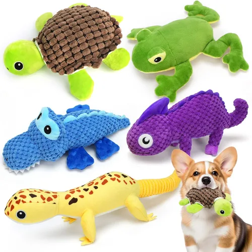 Prime Pets Juguetes para perros, paquete de 5, juguetes chirriantes de felpa para perros, paquete de valor surtido, juguete para mascotas para