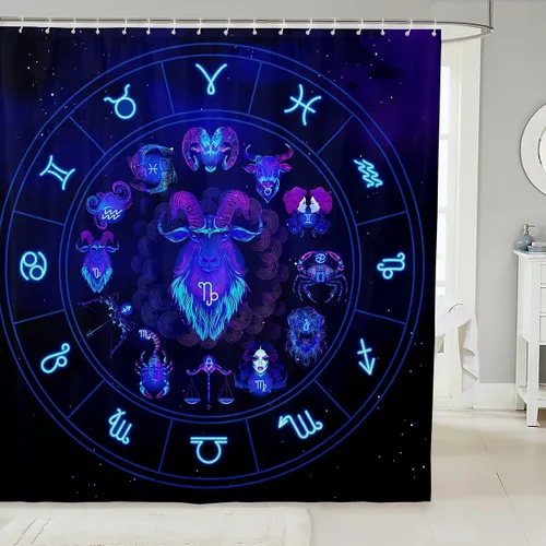 Miniatura 13 de Piscis - Cortina de baño de 72 pulgadas de ancho x 72 pulgadas de largo, 12 patrones de constelación para niños, niñas, niños, niñas, juego