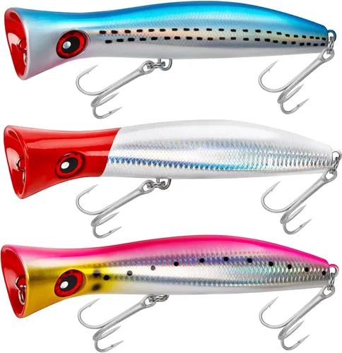Miniatura 13 de THKFISH Topwater Señuelos de pesca de agua salada GT Popper con 3 ganchos fuertes, pesca de surf, 1 unidad/3 piezas 3 unidades de 3