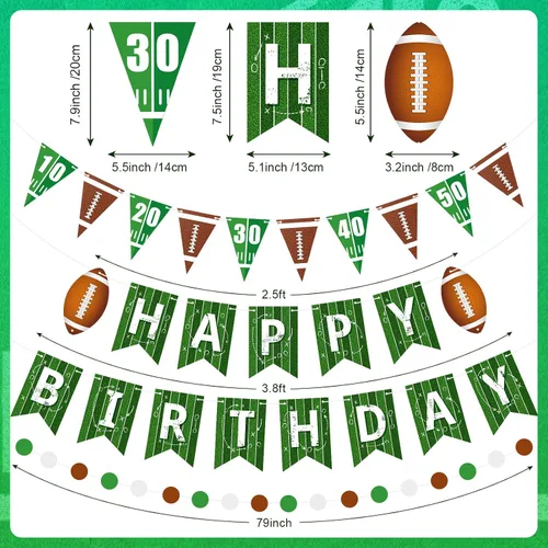 Miniatura 3 de Pasimy 4 pancartas de fútbol para fiesta de cumpleaños, banderines de fútbol con texto en inglés "Happy Birthday", guirnalda circular de papel