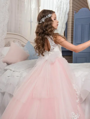 Miniatura 2 de Vestido de niña de flores, para niñas con cuentas y encaje, traje para certámenes.