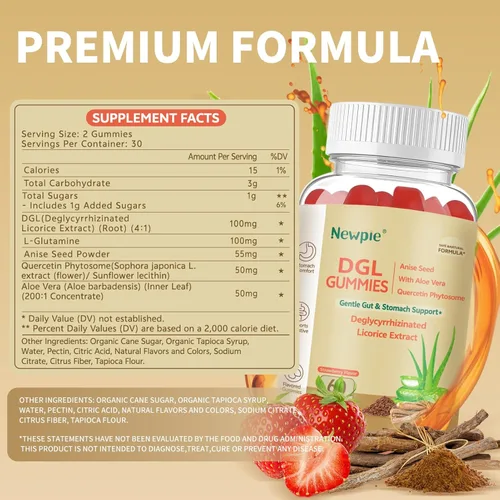 Miniatura 2 de Gomitas DGL Extracto de raíz de regaliz deglicirricinado, quercetina, aloe vera, polvo de semilla de anís Salud intestinal, alivio del estómago