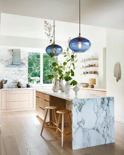 Miniatura 3 de Iluminación Colgante para Isla de Cocina de Cristal Azul Moderno Lámpara Colgante con Burbujas Texturizadas Sobre Fregadero 9.4 Pulgadas de Diámetro