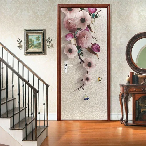 Miniatura 13 de Calcomanías 3D para puerta, murales para despegar y pegar, diseño de flores, papel tapiz para puerta, calcomanías autoadhesivas extraíbles de PVC