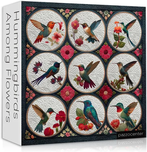 Rompecabezas de colibrí para adultos de 1000 piezas, rompecabezas de flores de pájaros, arte de retazos, rompecabezas de edredón floral de