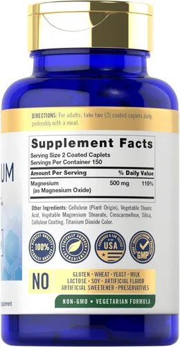 Miniatura 2 de Carlyle Óxido de magnesio 500 mg 300 cápsulas recubiertas Suplemento vegetariano, sin OMG y sin gluten