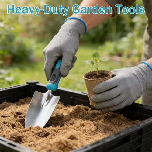 Miniatura 2 de Herramientas de jardinería, Carsolt juego de 10 piezas de herramientas de jardín de acero inoxidable resistente con mango ergonómico de goma.