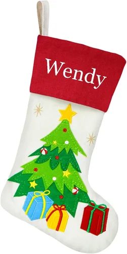 Miniatura 22 de Juego de 3, medias de Navidad personalizadas de 18 pulgadas con tecnología de bordado, diseños de Papá Noel, muñeco de nieve y renos para decoración