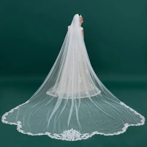 Miniatura 3 de velo de novia de tul suave con longitud catedral para mujer 1 nivel con peine 350cm