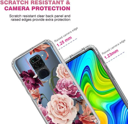 Miniatura 2 de Funda para Redmi Note 9/Redmi 10X 4G M2003J15SC con protector de pantalla de vidrio templado, cuerpo completo transparente con diseño floral, fundas