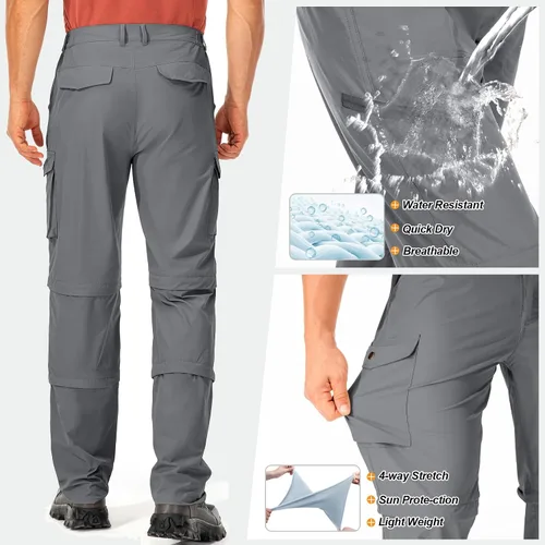Miniatura 5 de Mens Hiking Pants Convertible Quick-Dry-Stretch-Lightweight Zip-Off Outdoor Waterproof Safari Scouts Fishing Pants