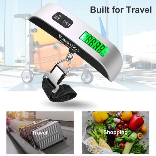 Miniatura 2 de Raabiko Báscula digital para equipaje (paquete de 2), báscula digital de peso para equipaje con sensor de temperatura, pintura de goma, 110 libras