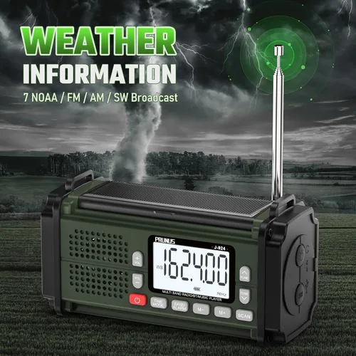 Miniatura 3 de PRUNUS J-924 10000mAh/37000mWh Radio de emergencia con manivela, pilas AAA, radio de emergencia solar, radio meteorológica NOAA AM/FM/SW, carga USB