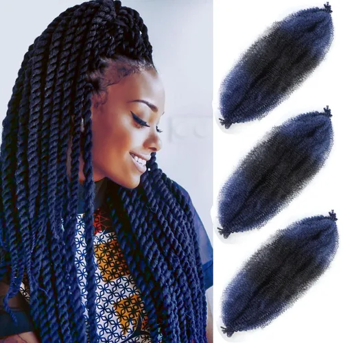 Miniatura 11 de Cabello afro trenzado elástico de 24 pulgadas 3 paquetes Cabello afro trenzado elástico Cabello afro para trenzado en crochet (24 pulgadas